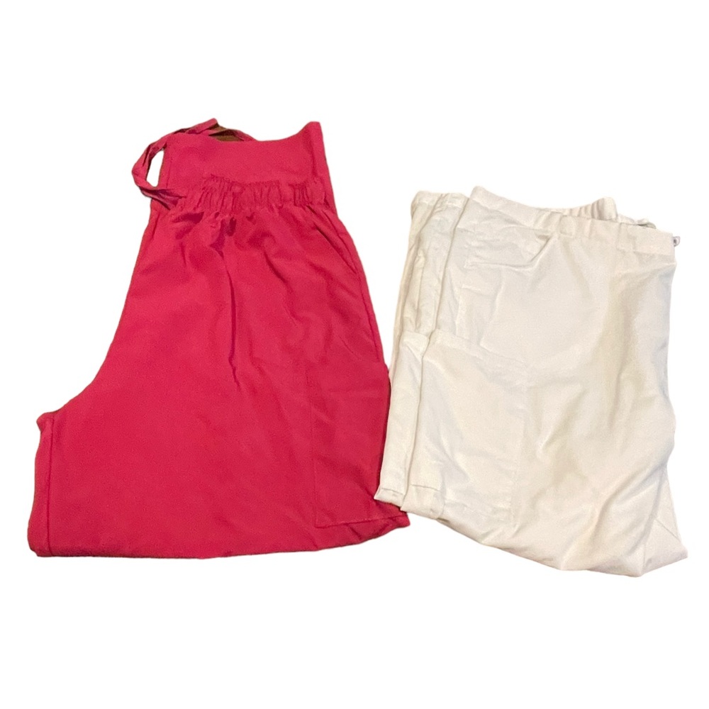 Scrub medical pants darker pink and white with drawstring size 1X Bundle of 2‎